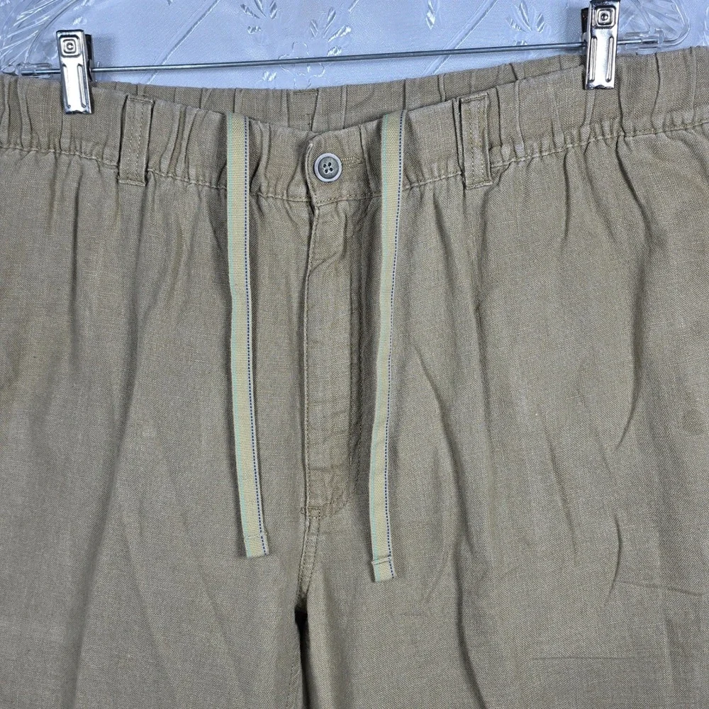 Caribbean Mens 100% Linen Pants Tan Khaki Elastic Drawstring Casual 40x32 (26.5)